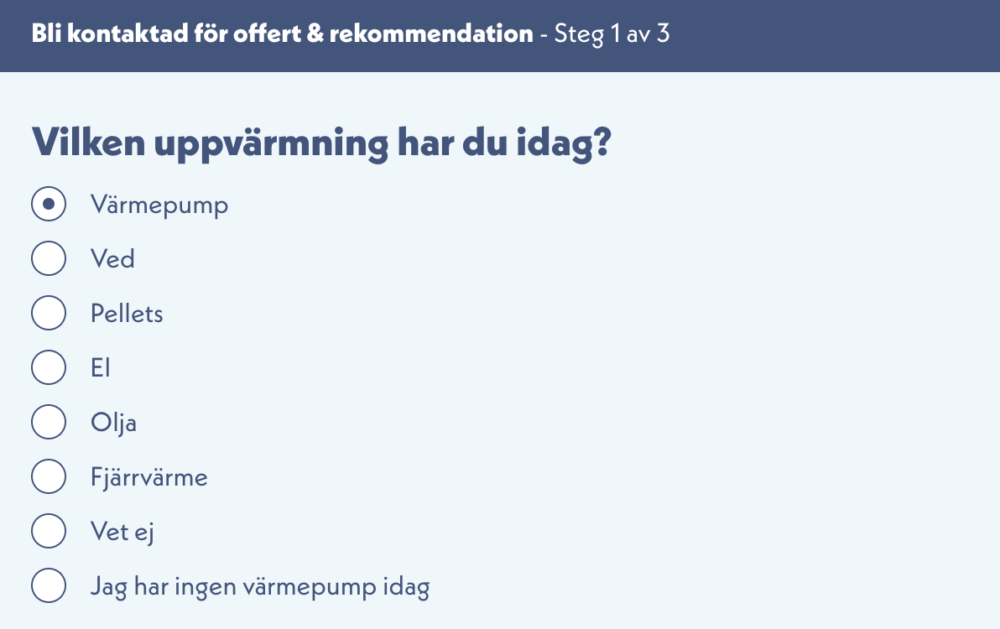 formulär för offert gällande värmepump