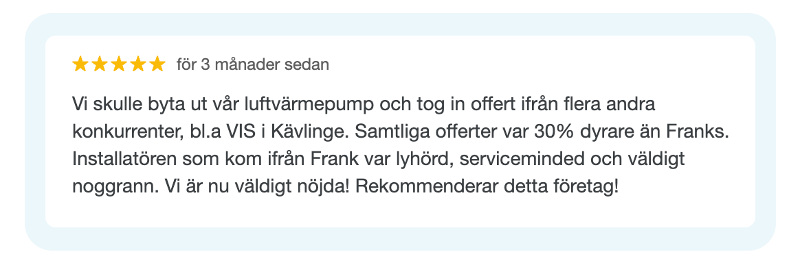 nöjd kund citat för värmepump