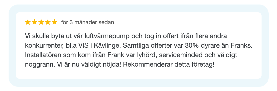 nöjd kund citat för värmepump
